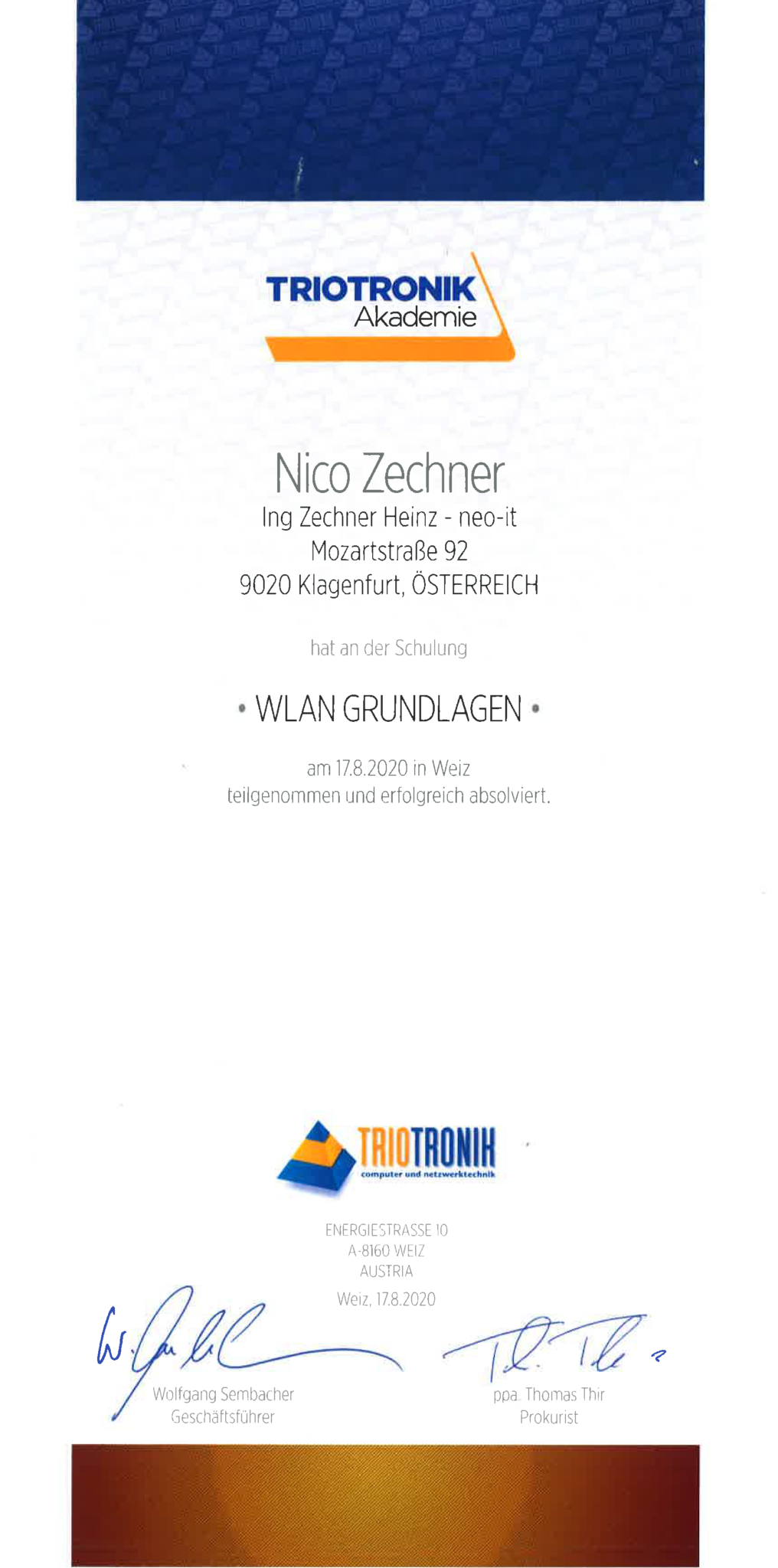 Zertifizierung Nico Triotronik